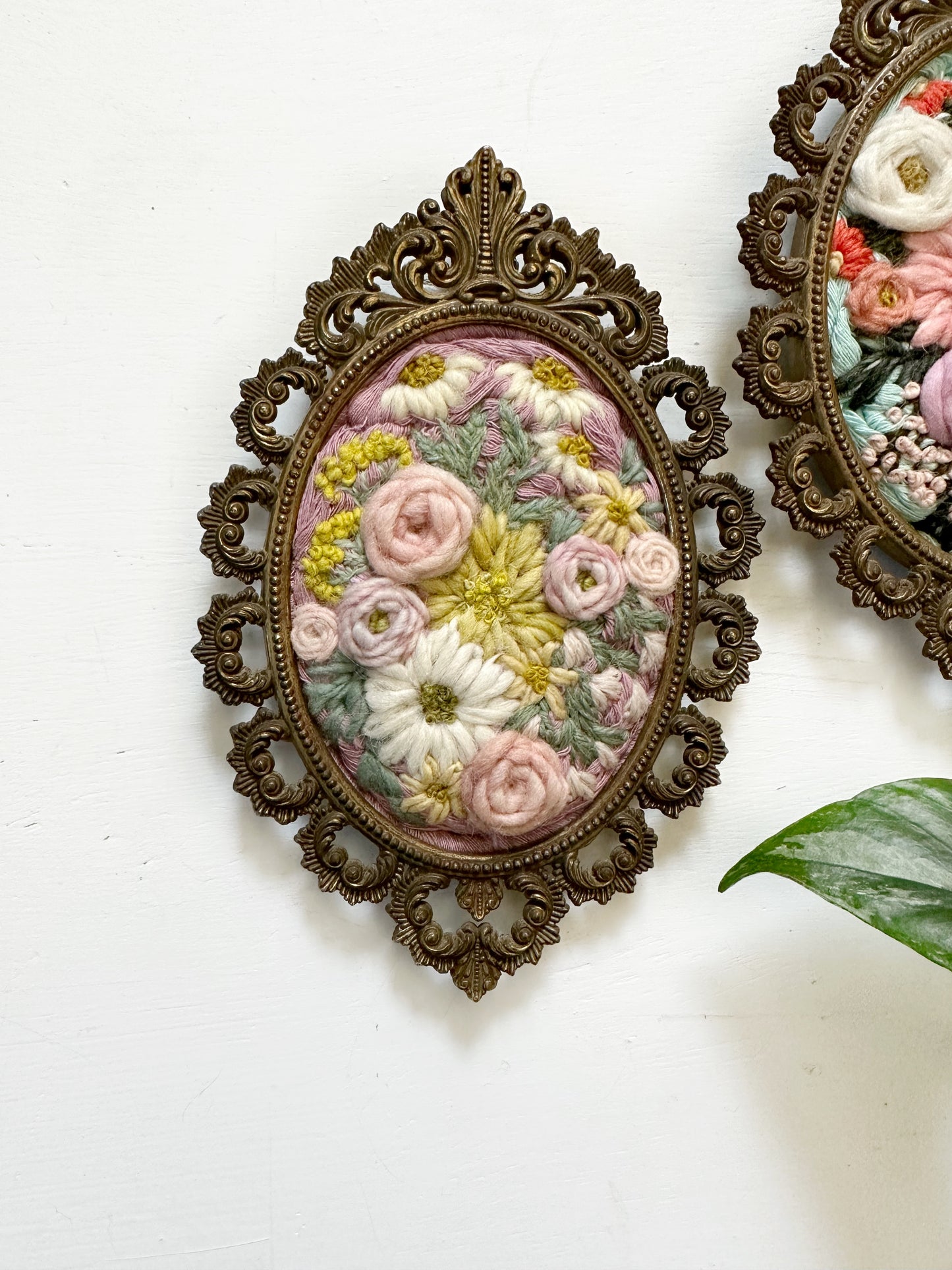Small Embroidered Weavings in Vintage Frames