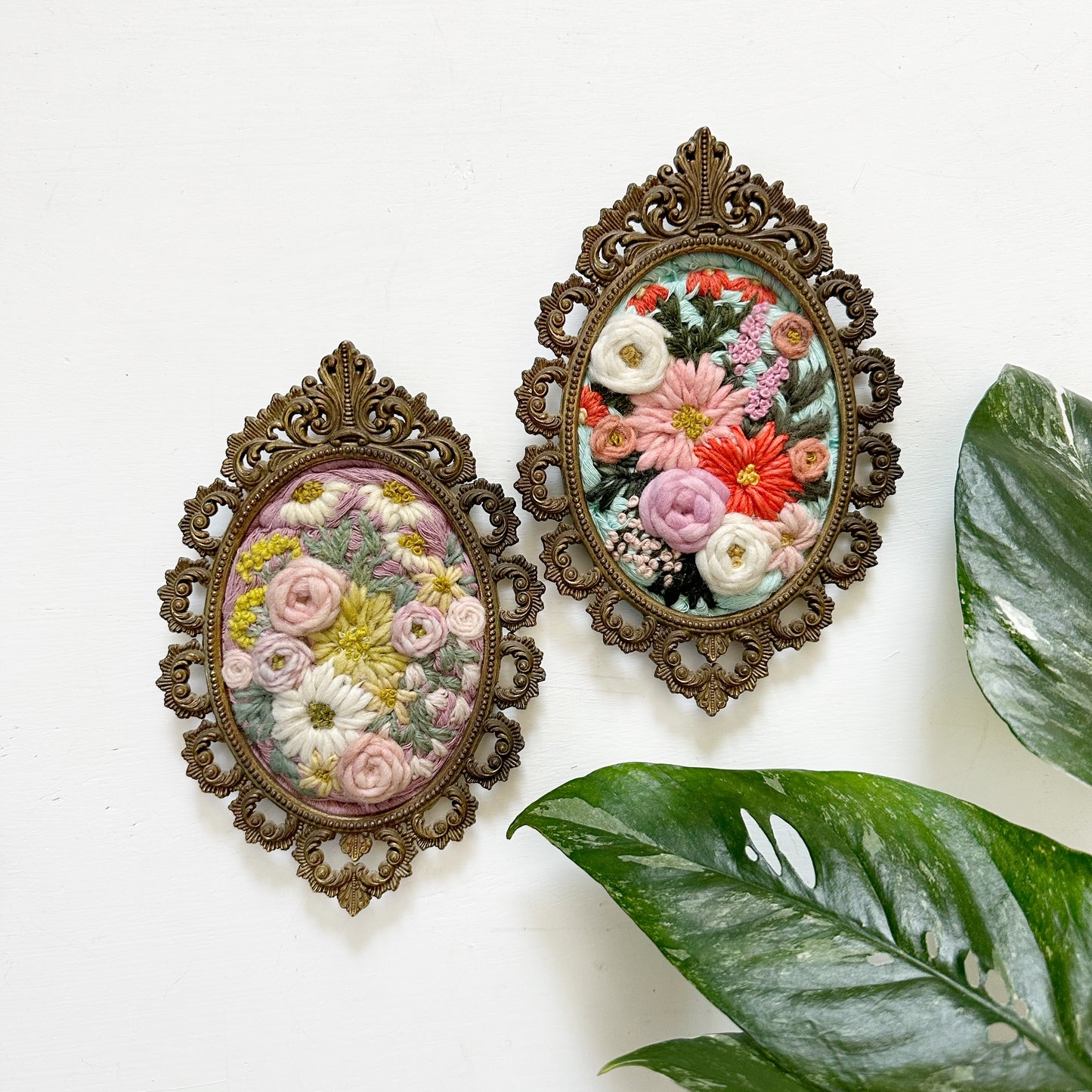 Small Embroidered Weavings in Vintage Frames