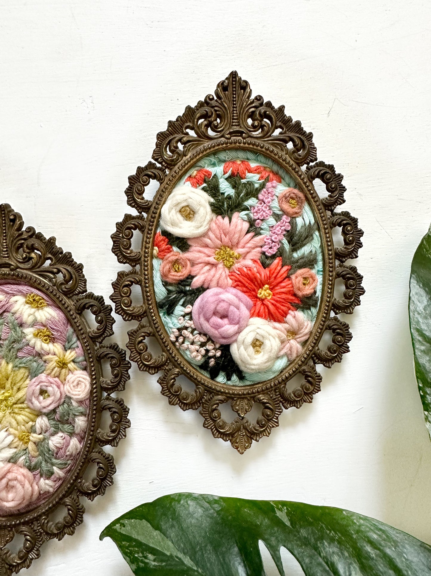 Small Embroidered Weavings in Vintage Frames