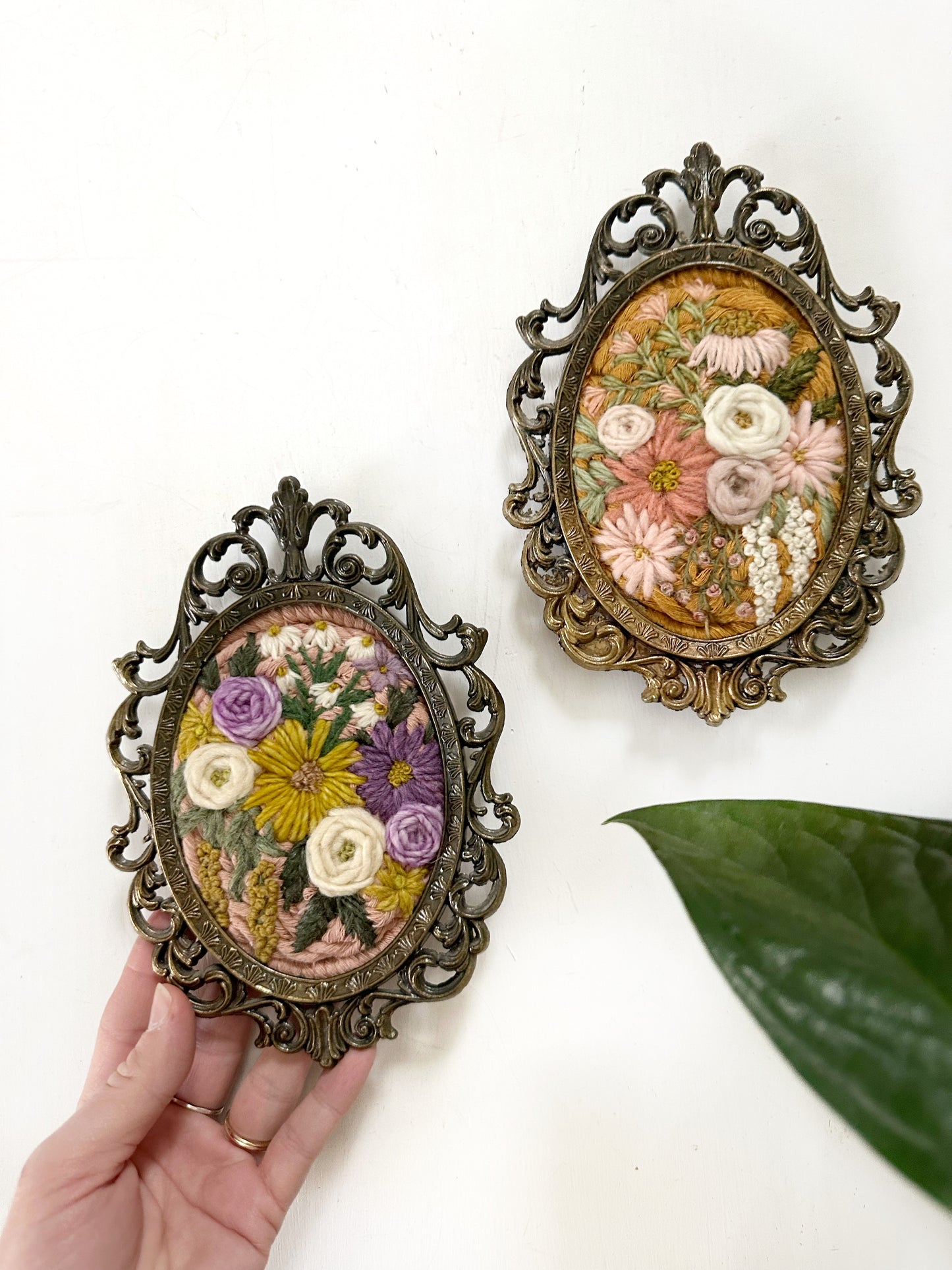Small Embroidered Weavings in Vintage Frames