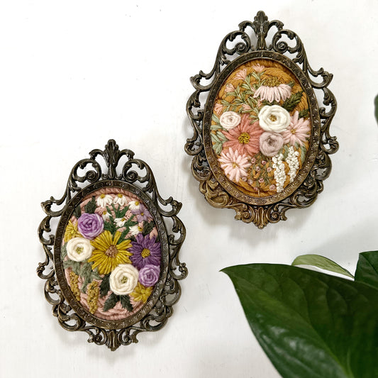 Small Embroidered Weavings in Vintage Frames